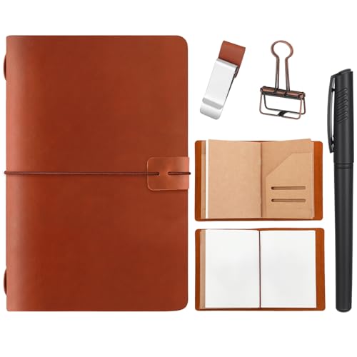 Thenshop Traveling Refillable Leather Journal Notebook, Brown, A5 Size