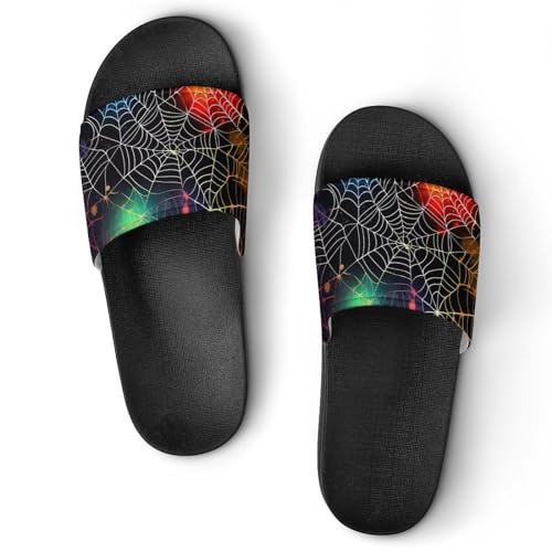 Halloween Bats Spider Web Rainbow House Sandals Non-Slip Bathroom Slippers Beach Summer Shoes for Men Women