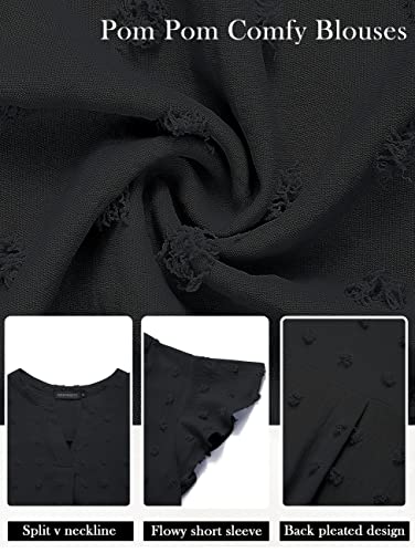 Merokeety Women Summer V Neck Ruffle Short Sleeve Blouse Swiss Dot Flowy Shirt Tunic Top Black Large #TOP4