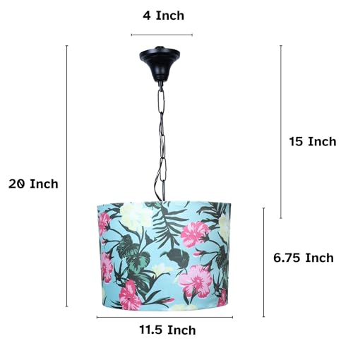 Image of tu casa Tropical Paradise Floral Print Fabric Shade Glow Pendent Light Hanging Lamp For Bedroom Living Room Lounge Office Balcony Area Without Bulb For Home Decoration & Gifting (Height - 20 inch)