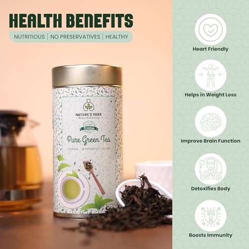 Image of Nature's Park Pure Green Tea - 125g - Made with 100% Natural & Fresh Long Leaf - Rich in Antioxidants - Boosts Immunity, Detox, Improves Metabolism & Reduces Waist - Herbal Tea