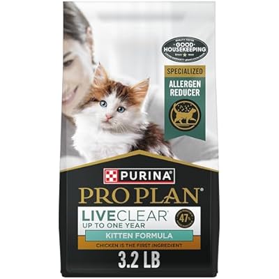 Purina Pro Plan LiveClear Dry Cat Food for Kittens Cat Allergen Reducer Chicken and Rice Formula - 3.2 lb. Bag