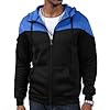CTU Mens Fleece Hoodies Zip up Hooded Sweatshirt Patchwork Casual Hoody Contrast Color Top Long Sleeve Warm Jacket Blue 3XL #1