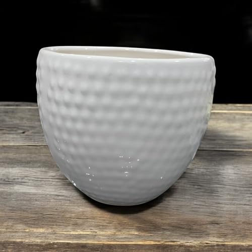 Image of Ceramic Planter Pot with Spiral Design, 17.78cm Height, White Planter Vase for Indoor Plants, Living Room Office Gardens (7 inch) Round (Dot Apple Pot)