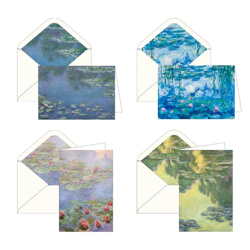 Image of RainCaper Fine Art Keepsake 5x7 Blank Stationery Greeting Note Cards With Decorative Envelopes, Gift Boxed Set of 16 | 300 GSM Cardstock (Monet Water Lilies)