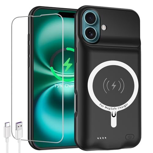 Battery Case for iPhone 16,Upgraded 10000mAh High Capacity Rechargeable Portable Protective Extended Charger Case Wireless Charging Compatible with iPhone 16 (6.1 inch) Charging Case & Carplay (Black)