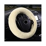 MUQIDA Fluffy Car Steering Wheel Cover, 15 Inch Soft Warm Plush Anti-Slip Furry Wheel Protector, Universal Fuzzy Comfortable Steering Wheel Covers for Winter, Car Accessories (Beige)