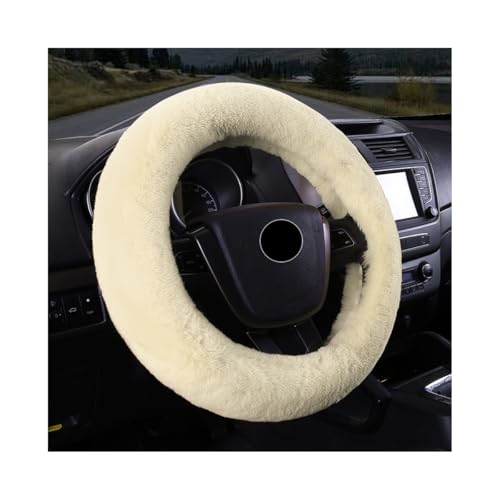 MUQIDA Fluffy Car Steering Wheel Cover, 15 Inch Soft Warm Plush Anti-Slip Furry Wheel Protector, Universal Fuzzy Comfortable Steering Wheel Covers for Winter, Car Accessories (Beige)