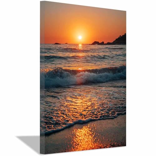 Peinture a l'huile mer et soleil avec cadre dore 34 de format 70x100cm pour une elegance durable