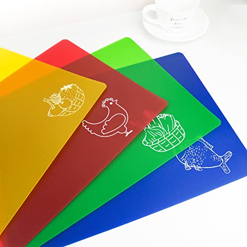 Fantasyon Plastic Cutting Boards Flexible Cutting Mat Colored Chopping Board With Food Icons For Kitchen Meat And Vegetables Set Of 4 #TOP7