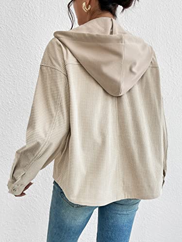 METOES Women's 2023 Fall Winte Jacket Frenchy Pocket Drop Shoulder Drawstring Hooded Jacket Long Sleeve2