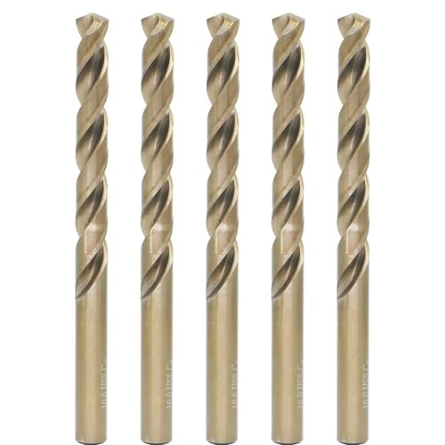 Metric Cobalt Drill Bits 10mm 5PCS, M35 high Speed Steel, high Hardness Straight Shank Drill, Mechanical or Hand Drill for Drilling, Suitable for Stainless Steel, Iron, Copper and Aluminum.