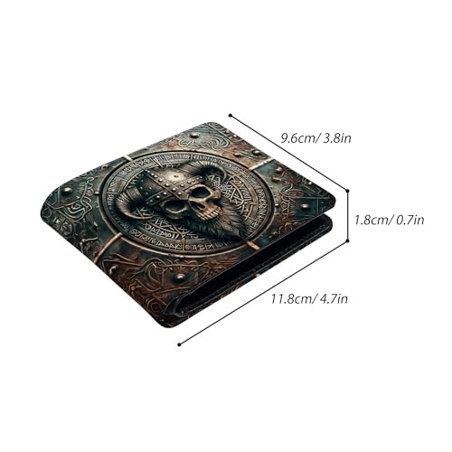 Viking Skull, Norse Skull Leather Men Bi-fold Wallet, Slim Card Holder, Gifts Wallet for Men, P3