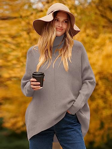 Image of ANRABESS Womens Casual Fall Sweater Turtleneck High Neck Batwing Sleeve Oversized Sweater Dress
