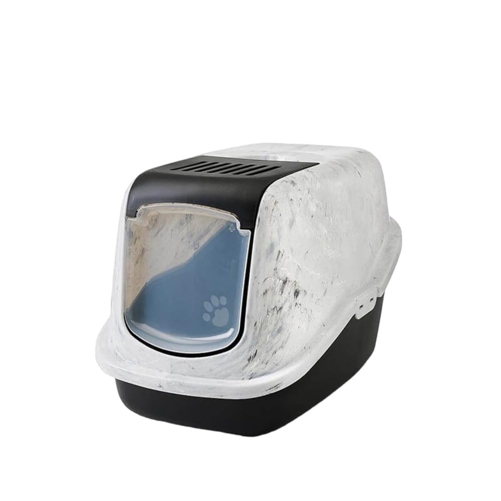 Savic Nestor Marble Cat Litter Box - Marble White-Grey / Black