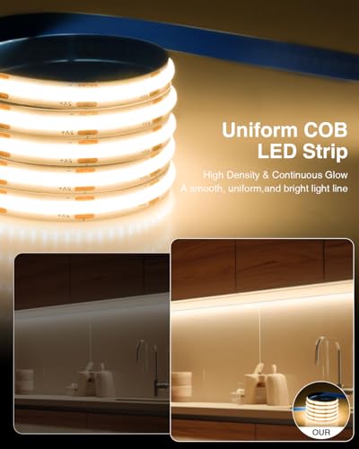 Image of Aclorol 5V COB LED Strip Light 6.56FT 640LEDs Warm White LED TV Backlight with 1M USB Cable Flexible Under Cabinet Tape Light for Living Room Wardrobe Desk area Shelves Mirror Home Decoration (2 PACK)