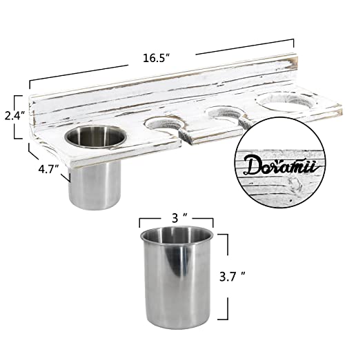 DORAMII Bathroom Wall Mount Hair Dryer Holder Hair Care & Styling Tool Organizer, Farmhouse Wooden Beauty Hair Appliance Holder for Flat Iron, Curling Wand, Hair Straighteners, Brushes,White