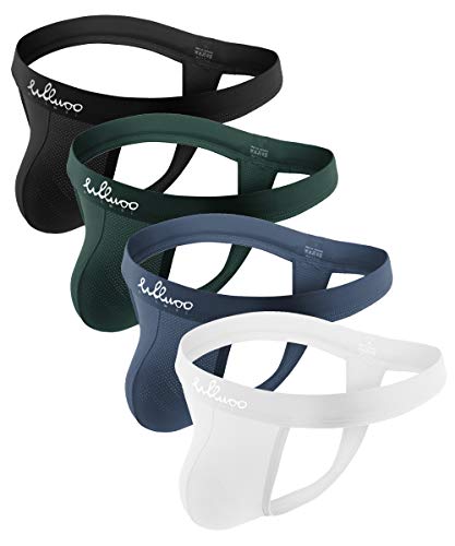 WLLWOO Men's Jockstrap Underwear, Low Rise Stretch Sexy Mesh Quick Dry Thongs Athletic Supporters Multipack (Small, Multicolour#2 (4-Pack))