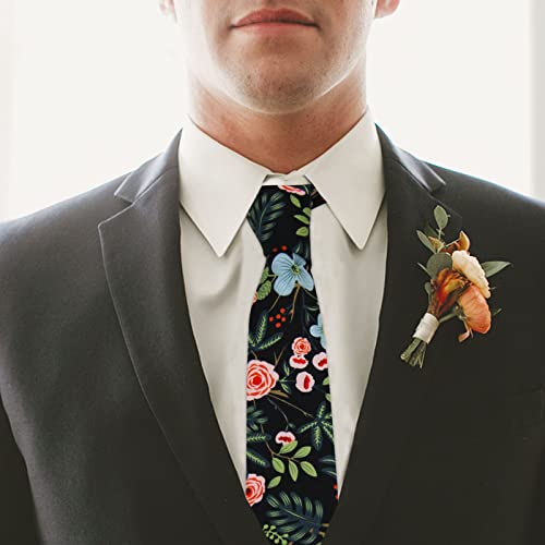 Image of Mantieqingway Floral Ties for Men Skinny Cotton Tie Flower Necktie