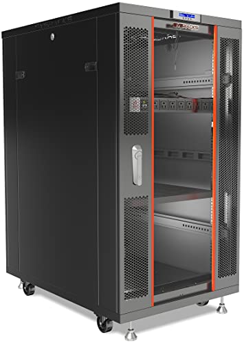 Sysracks 27U Floor Standing Rack Mount Server 39" Depth Deep Network Cabinet, Server Rack with Fan, Removable Side Panels, Locking Glass Door Computer Cabinet Enclosure Network Rack Case SRF 27.6.10