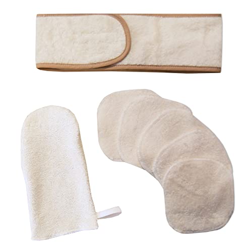 Gesichtsreinigungs-Set aus Bambus, Haarband, Damen, 5 waschbare Wattepads zum Entfernen von Make-up, auch wasserfest, umweltfreundlich, tolles Geschenk Cover