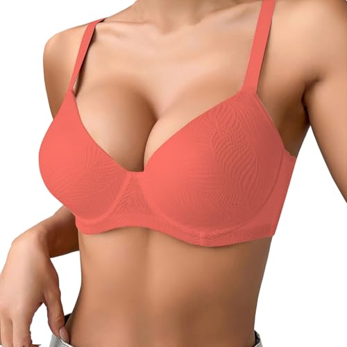 Generisch 2025 Sujetador push-up para mujer, fino, liso, cómodo, transpirable, con aros, sujetador de tres filas, naranja, 80B
