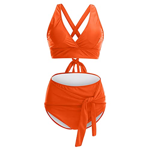 Bikini imprimé léopard chic orange et volants couture pour silhouette voluptueuse