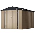 GUNJI 6 x 8 FT Shed Outdoor Storage Shed Metal Garden Shed with Lockable Door Outside Waterproof Tool Shed for Backyard, Patio, Lawn (Brown)
