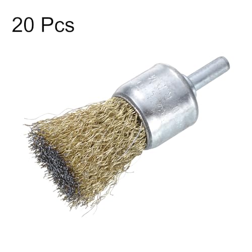 Image of uxcell 20pcs Wire Brush for Drill 1 inch Dia. Abrasive Wire Wheel 1 /4 inch Round Shank Carbon Steel Cup Brush Coarse Crimped Drill Attachment for Cleaning Rust Paint Abrasive