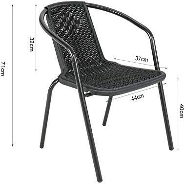 DKIEI 2 Pcs Outdoor Garden Wicker Rattan Bistro Chair Metal Frame Woven Seat, Black, 72 * 56 * 54.5cm