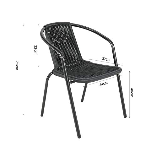 DKIEI 2 Pcs Outdoor Garden Wicker Rattan Bistro Chair Metal Frame Woven Seat, Black, 72 * 56 * 54.5cm 3 DKIEI 2 Pcs Outdoor Garden Wicker Rattan Bistro Chair Metal Frame Woven Seat, Black, 72 * 56 * 54.5cm - Image 3