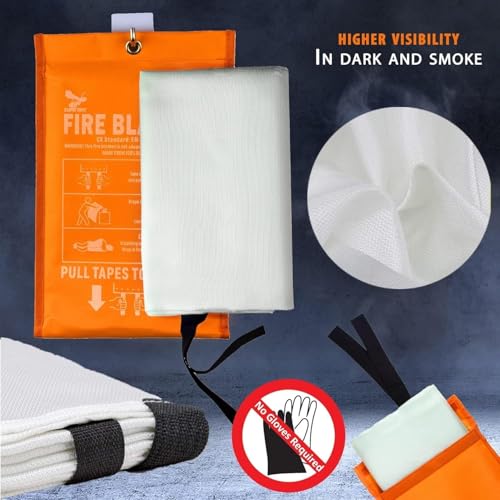 Supa Ant Emergency Fire Blanket for Home and Kitchen – 4 Pack 1500F High Visibility (Glow in The Dark) Smother Kitchen Fire Blanket – CE Certified Hero Fire Blankets Emergency for Home (40in)