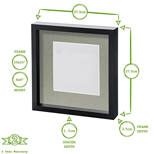 Nicola Spring 10" x 10" White 3D Box Photo Frame - 6" x 6" Mount - White - Image 3