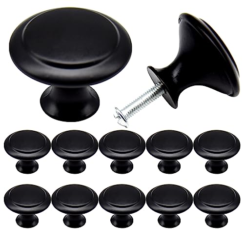 Yosawo 12 Pcs Vintage Cabinet Knobs Round Solid Knobs Handles with Screws for Cabinet Wardrobe, Drawer, Bathroom Racks (30mm/Black)