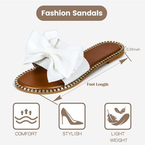 Women's Bow Knot Slides Open Toe Flat Sandals Summer Slip On Slippers3