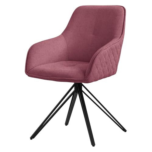 ML-Design Silla de Comedor Giratoria con Respaldo y Reposabrazos Asiento Rosa Antiguo de Tela Tejida Tapizado con Patas de Metal Sillón Diseño Ergonómico Moderno para Salón, Escritorio o Cocina