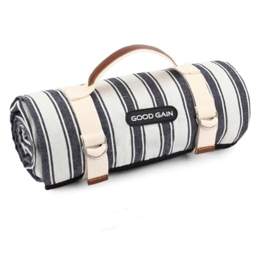 G GOOD GAIN Waterproof Picnic Blanket Portable with Carry Strap for Beach Mat or Family Outdoor Camping Party (Double Stripe)