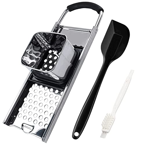 Premium Grade Stainless Steel Spaetzle Maker with Comfort Grip Handle, 11 Inch Large Silicone Spatula - 600°F Heat-Resistant, Homemade German Egg Noodle Dumpling Making Tool Set with Cleaning Brush