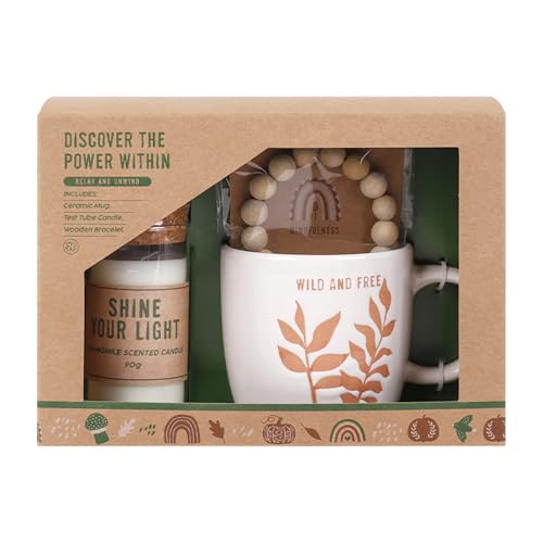 bespritGIFT Meditation Set Discover the Power Within Kit Include Ceramic Mug Cup Sandalwood Bracelet & Eco-friendly Glass Candle Self Care Gifts for Women