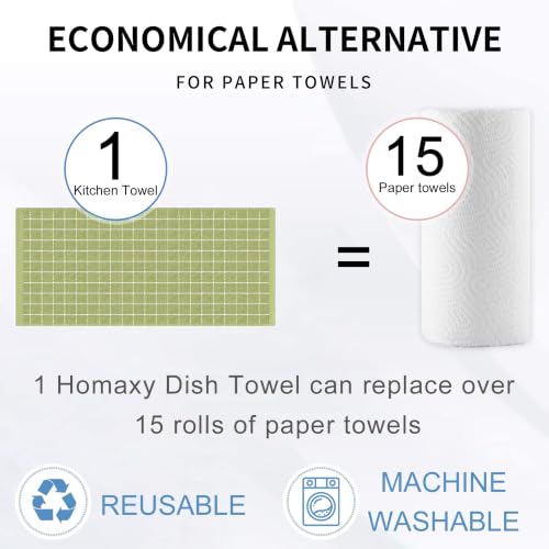 Image of Homaxy 100% Cotton Terry Kitchen Towels, Large 6 Pack, Sage Green | Ultra Soft and Absorbent Dish Towels for Kitchen, Suitable for Drying and Washing Dishes