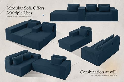 Image of HABUTWAY Sectional Couches for Living Room,No Assembly L Shaped Couch 105 inch Modular Sectional Sofa Couch with Deep Seat,Cloud Couches Furniture Sets for Apartment,Corduroy (Blue, Left Facing)