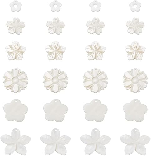 Mega Pet 48 dijes colgantes de concha de agua dulce natural, flor de sakura blanca, concha de mar, abalorios sueltos espaciadores para manualidades,