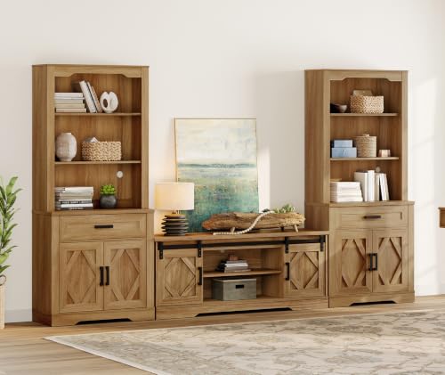 Image of WAMPAT Farmhouse Entertainment Center with Bookshelves for 65 inch TV