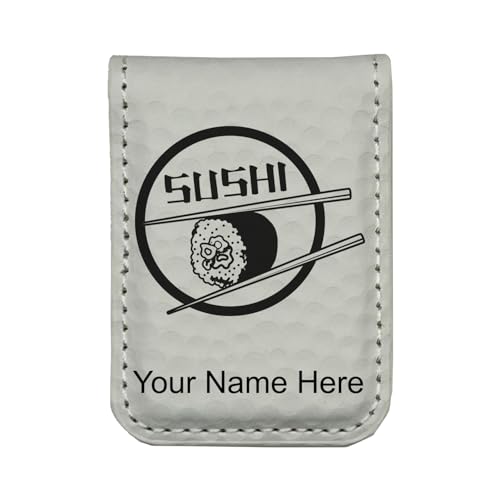LaserGram Slim Magnetic Money Clip, Sushi, Personalized Engraving Included (Golf White)