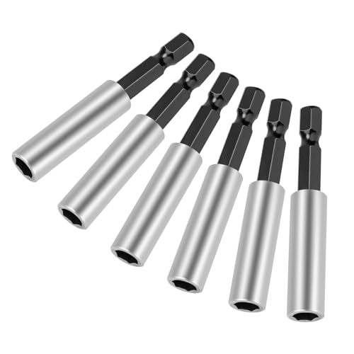 Samamoca 6 Stück Bithalter Magnetisch,Bit Halter Verlängerung Set 1/4' Chrom-Vanadium-Stahl (60mm),Starke Magnetische Bithalter für Akkuschrauber,Bohrmaschinen & Schlagschrauber,Profi Bit Verlängerung