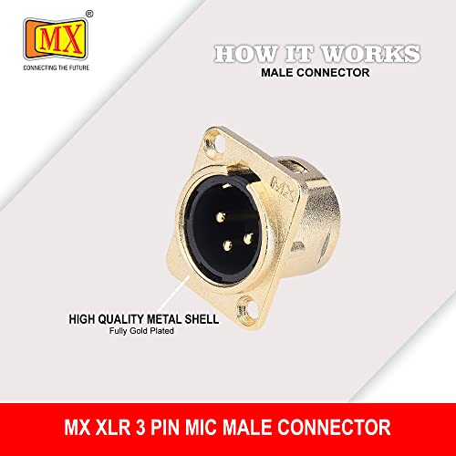 Image of MX 3 Pin XLR connector Microphone Connector pin Pure Copper Nickel Plated Pins1 for High Conductivity microphone cable connector PERENT (3 PIN PANEL MOUNTING, Pack of 2, Male Connector)