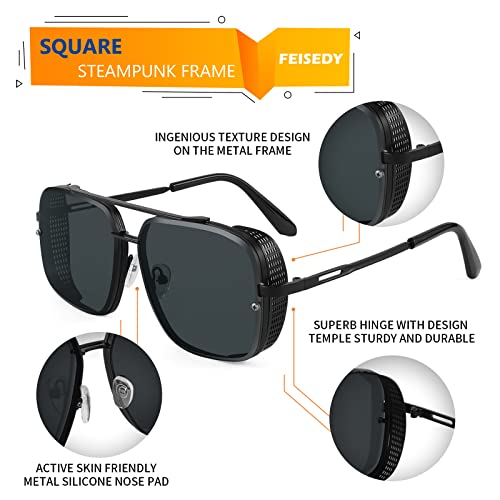 Image of FEISEDY Sunglasses Mens Women Vintage Pilot Square Trendy Metal Steampunk Fishing Driving Sun Glasses B2894