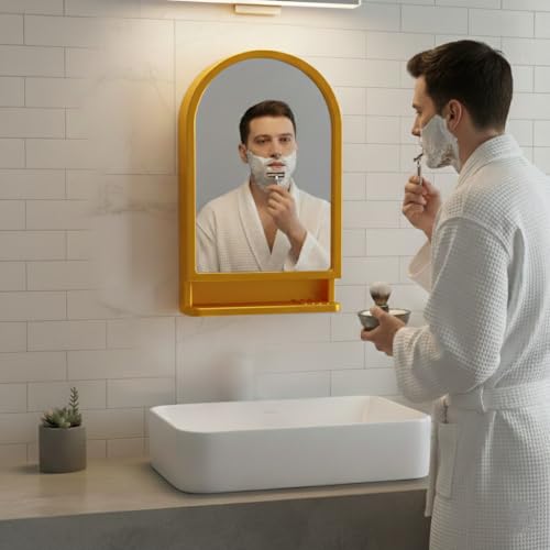 Image of CIPLA PLAST Ideal Wall Mounted Bathroom Mirror Cabinet with Storage Shelf, (Metalic Gold)
