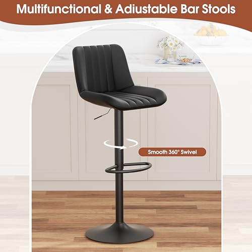 Image of JAMFLY Modern Leather Bar Stools - Swivel & Height-Adjustable Bar Chairs with Footrest, Ergonomic Design for Kitchen Island, Home & Commercial Bar - Set of 2, Black