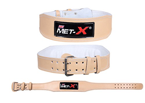 Met-X Premium 4" Leather Weight Lifting Belt Back Gym Strap Training Support Fitness Exercise Bodybuilding Tan Leather (XL)